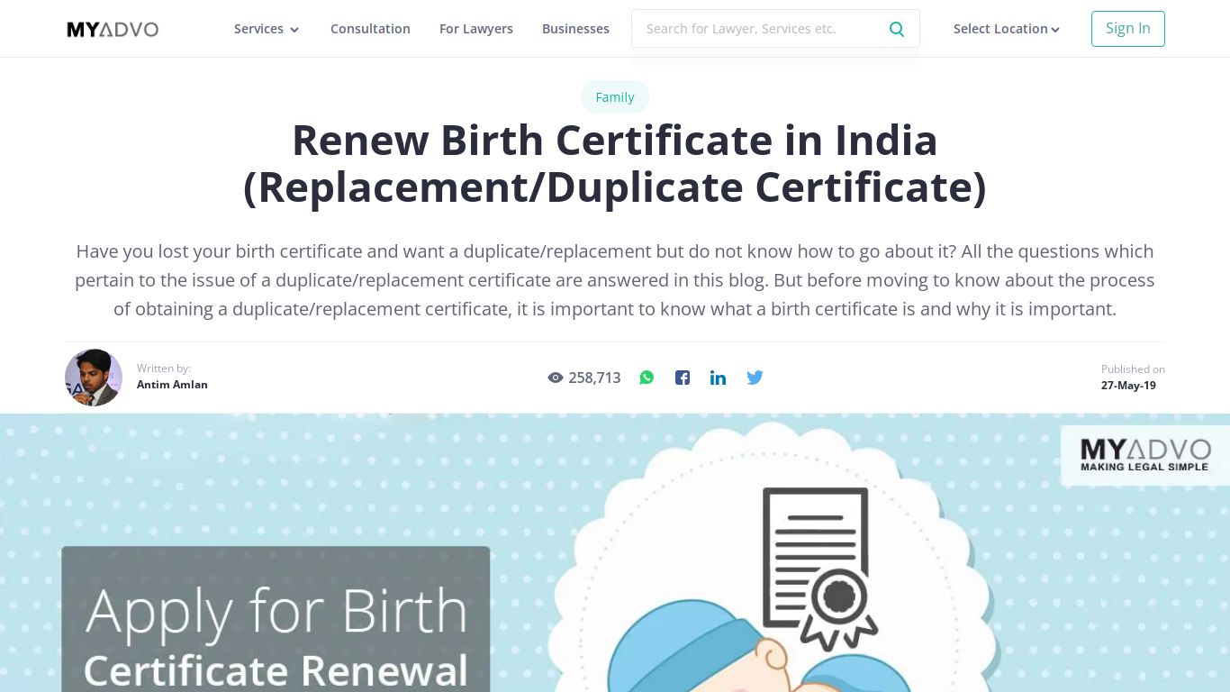 Renew Birth Certificate in India (Replacement/Duplicate Certificate)